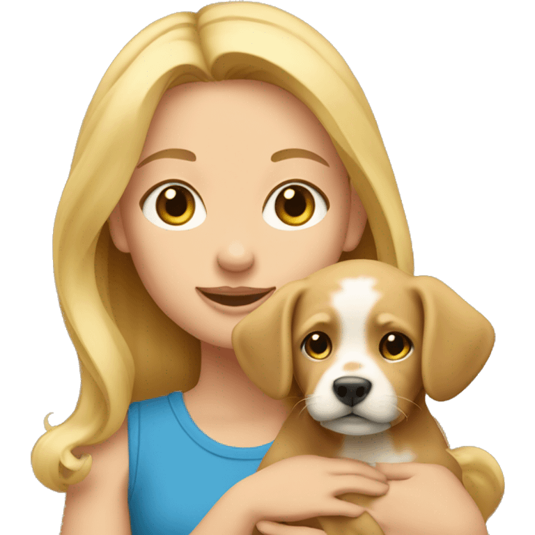 Blonde girl holding a Stafford puppy emoji