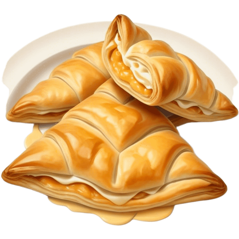 Burek sa Sirom Cinematic Realistic Burek sa Sirom Dish Emoji, depicted as a flat, flaky pastry filled with cheese, rendered with crisp textures and warm, inviting lighting. emoji