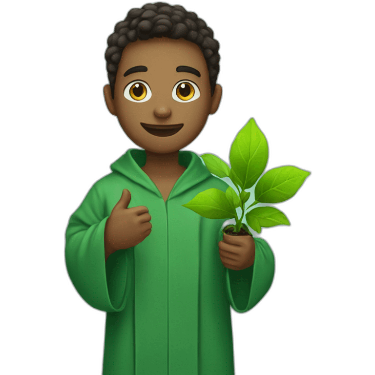 a student in a green robe with a green sprout in his hands. emoji