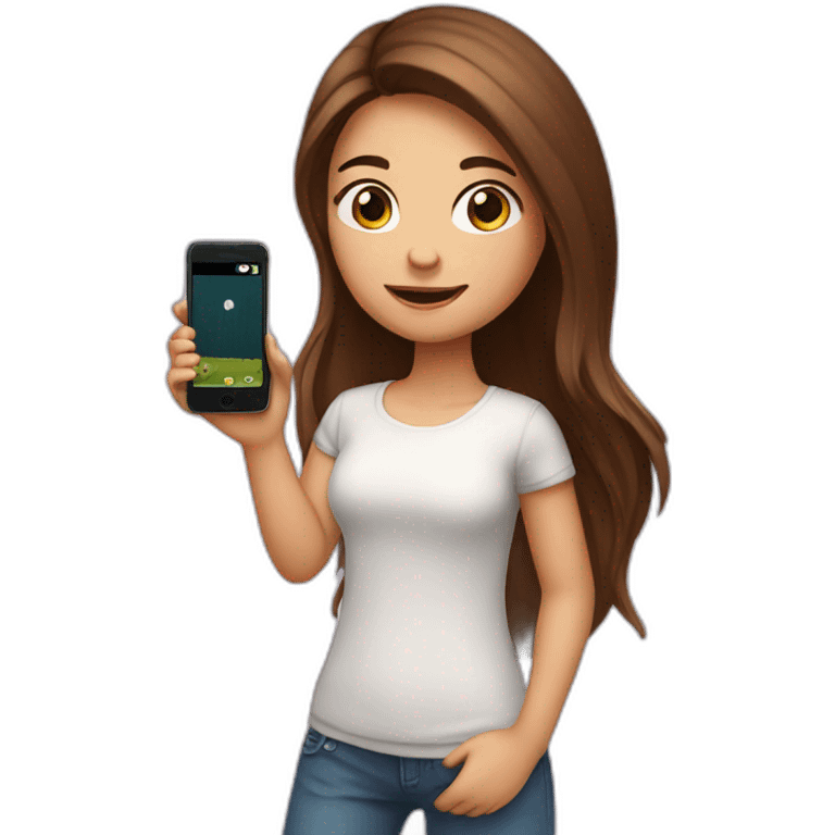 girl with the long brown hair is playing in a game on mobile phone emoji