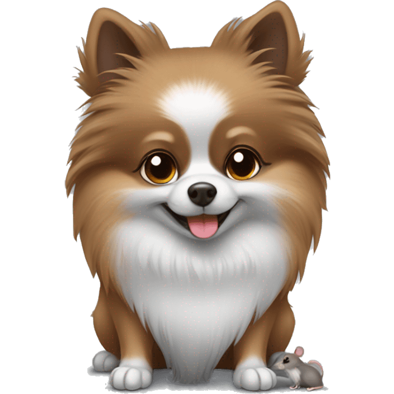 Grey and brown pomeranian and gray mouse hug emoji