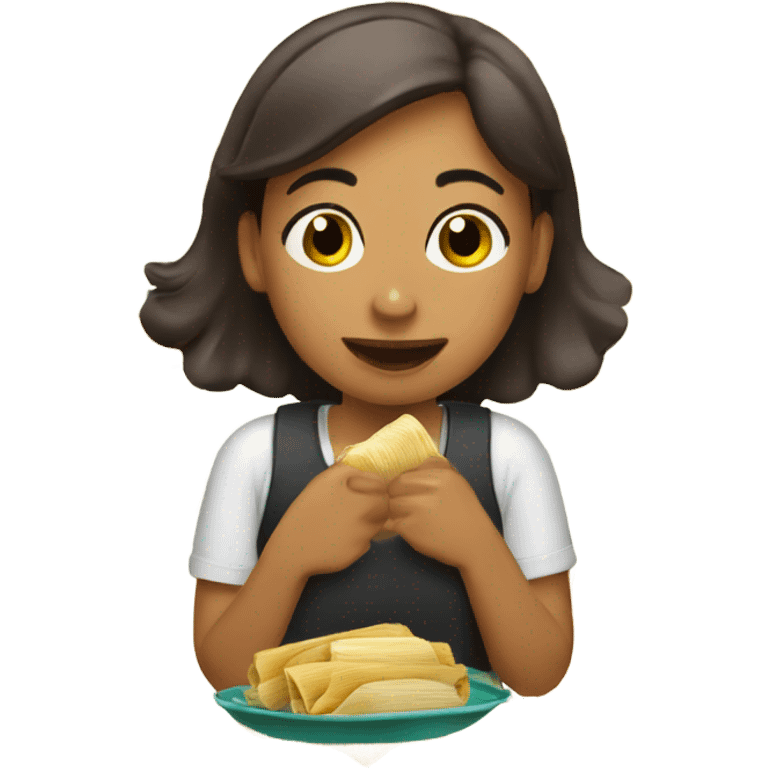 Girl eating tamales and enjoying them  emoji