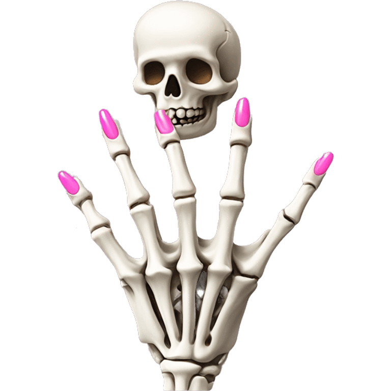 Skeleton hand with pink nails pretty engagement ring emoji