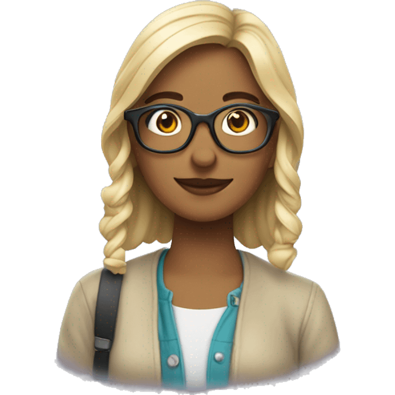 diseñadora con un libro y lentes emoji