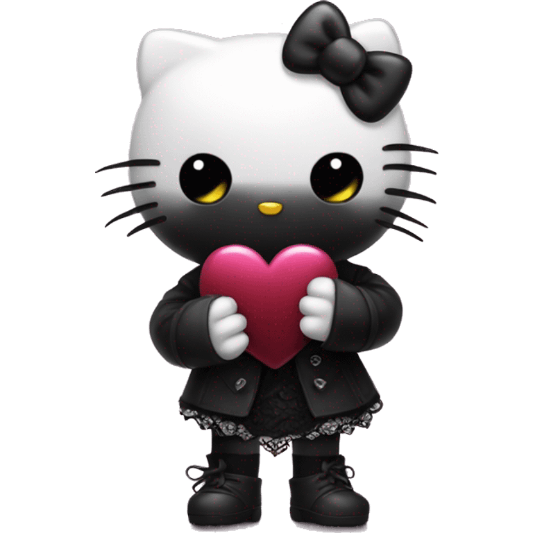 Goth Hello kitty holding a black heart emoji