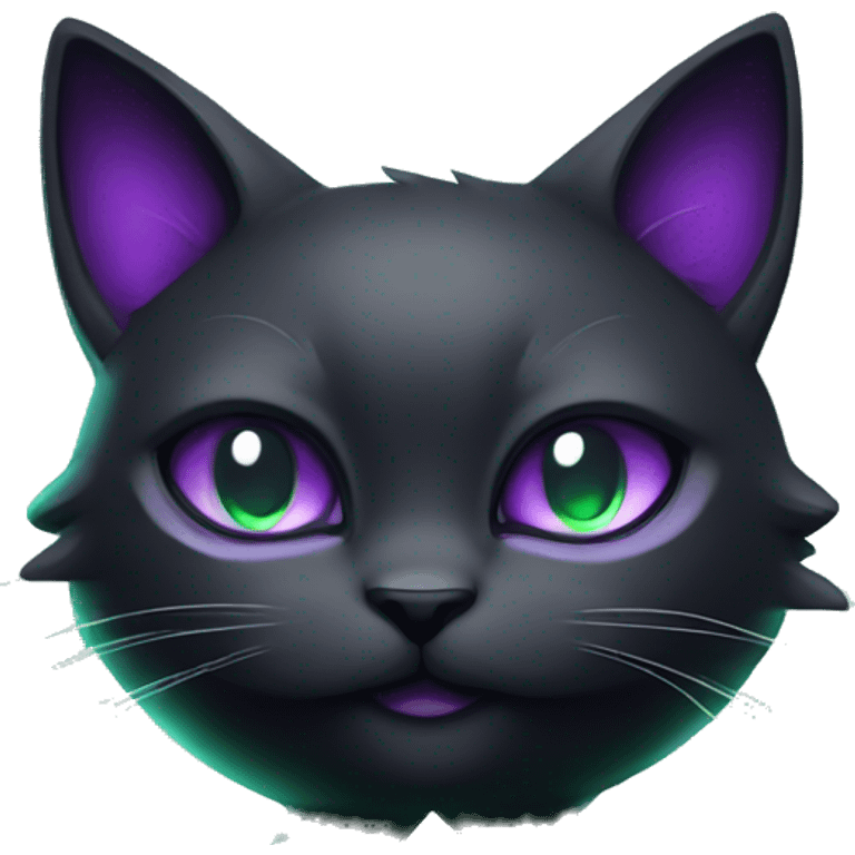 Black Dark-type-Fakémon-Cat Purple eyes, green gem on chest, full body emoji