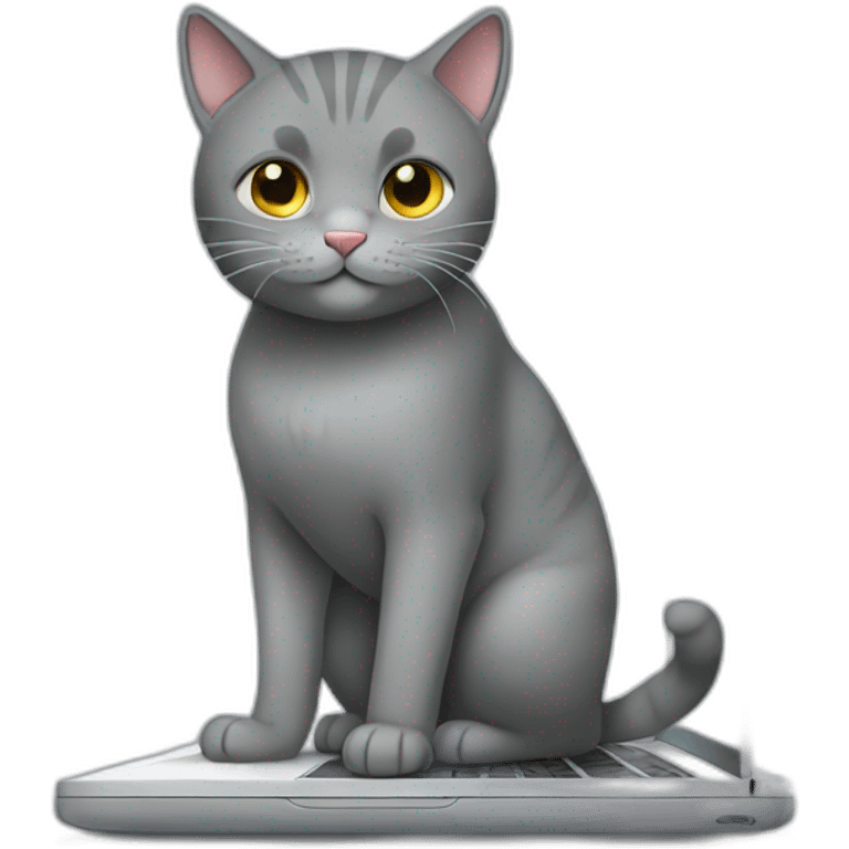 grey cat standing on laptop emoji