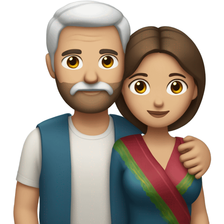 White bearded man with blue eyes hugging Mexican woman with brown hair and brown eyes emoji