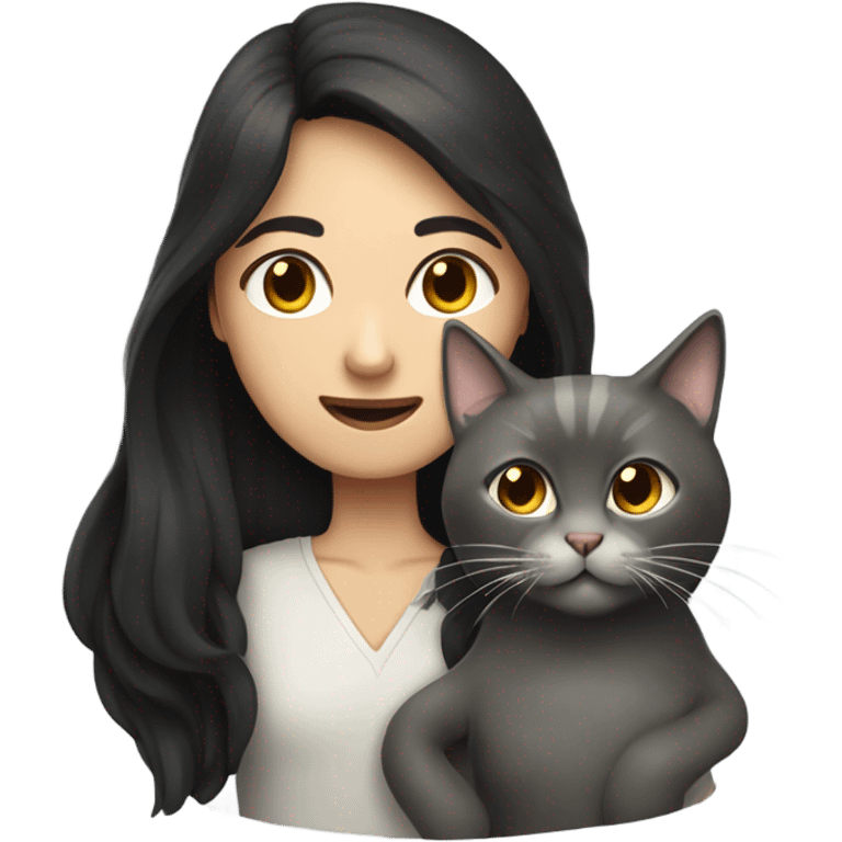 man with very long dark hair and brunette girl with grey cat in her arms emoji