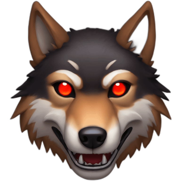 beast fangs red wolf, black glowing eyes emoji