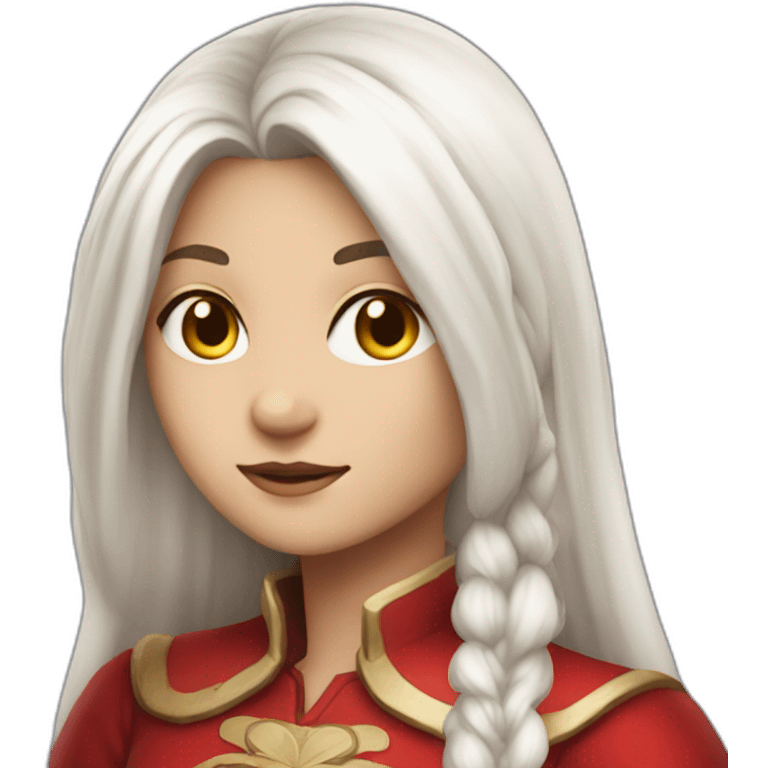 rpg-girl-with-long-straight white-hair and red dress emoji