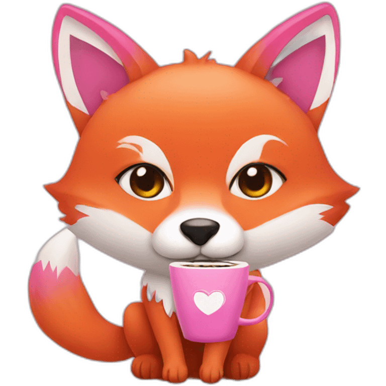 pink fox with coffee emoji