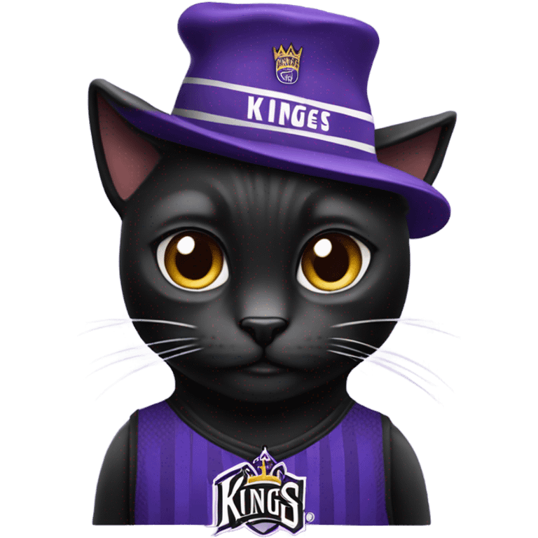 black cat wearing a sacramento kings hat and jersey emoji