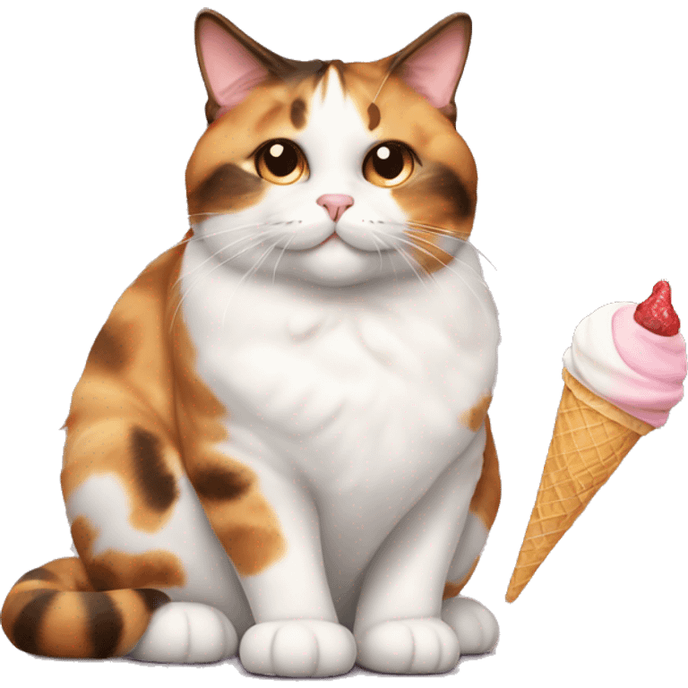 Realistic Fat calico cat with icecream emoji