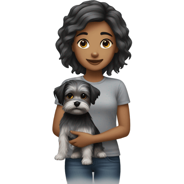 girl with black and grey shorkie dog emoji