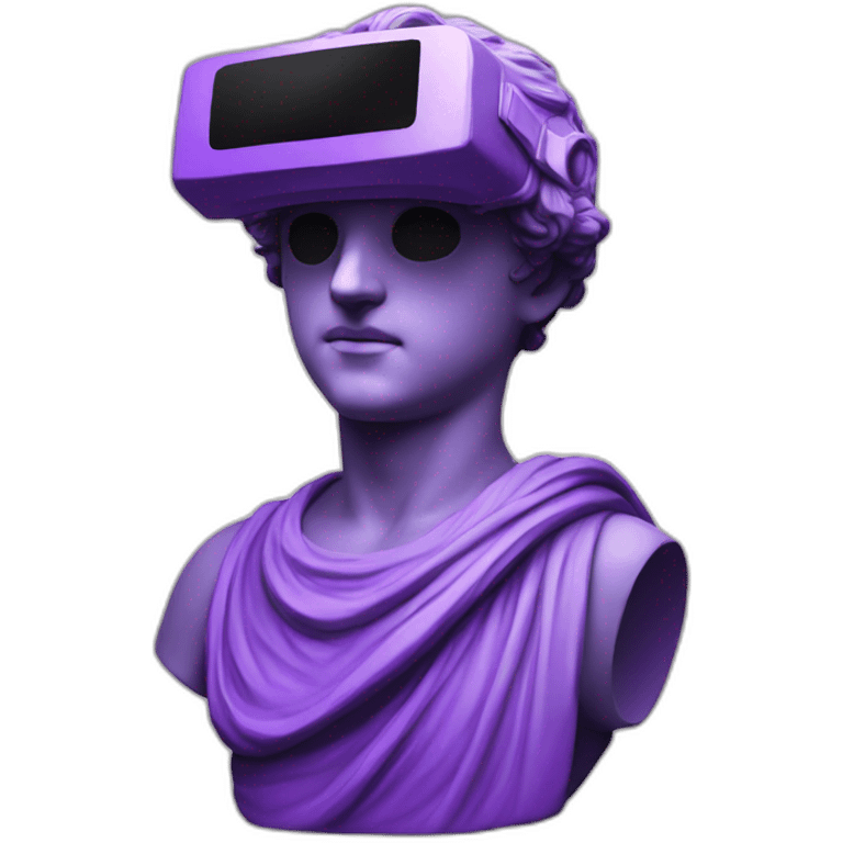 an EMOJI OF A ancient young greek statue, wearing VR headset, purple colors, DIGITAL UNIVERSE emoji