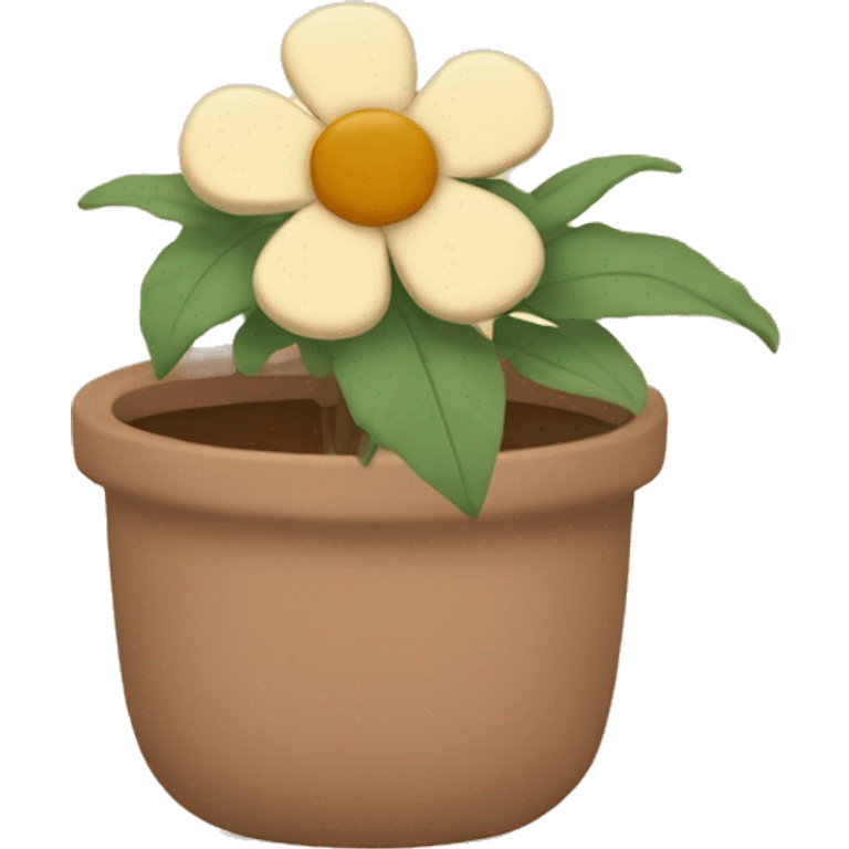 there is a pot in pastel brown colors and a flower in it emoji