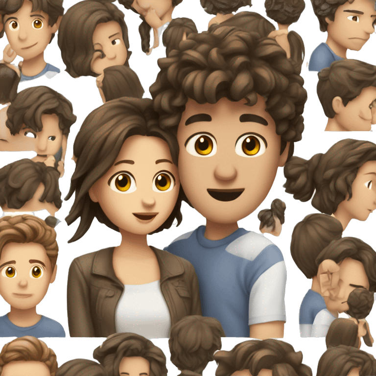 A young white couple brunette boy and brunette girl kissing  emoji