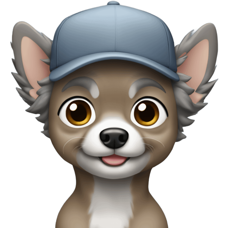 man blue eyes gray hair gray goatee ball cap holding black longhair chihuahua  emoji