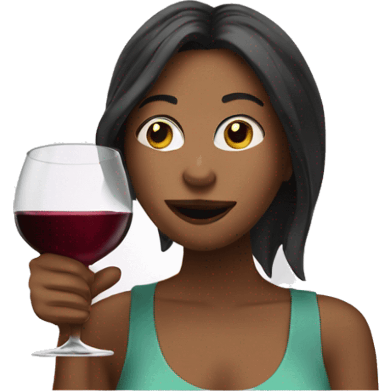 girl drinking wine with glass to her mouth behind laptop emoji