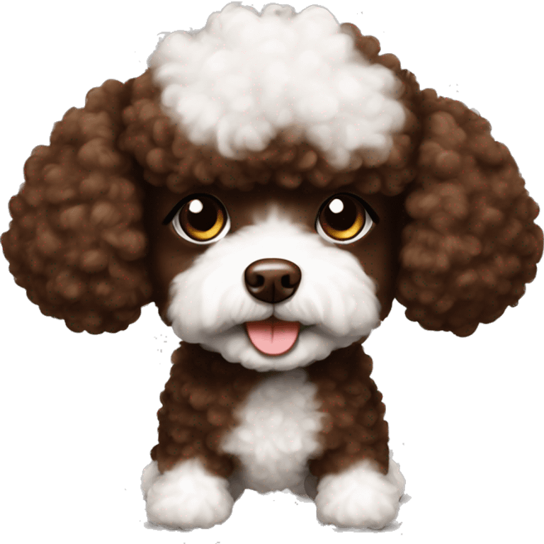 Fluffy chocolate brown and white toy poodle  emoji