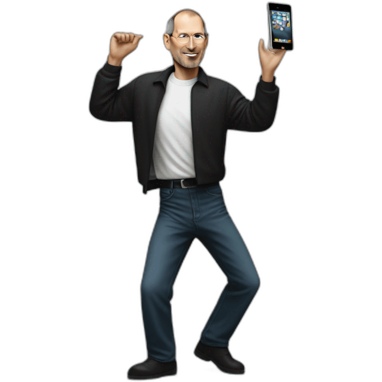 Steve jobs dancing with a Mac in his hand emoji