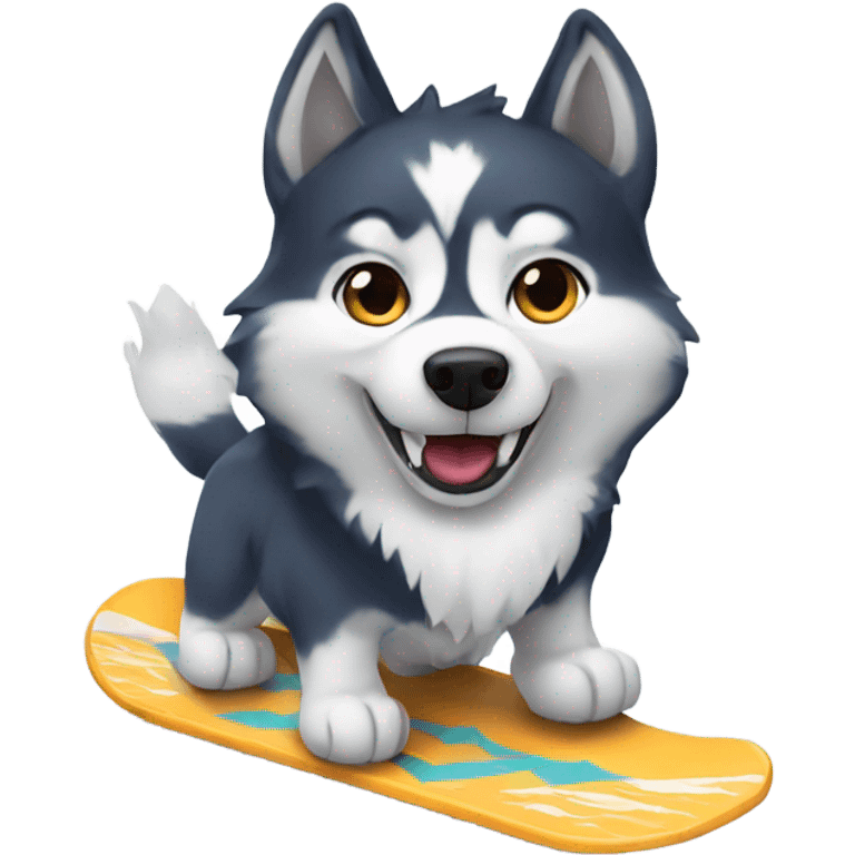 A husky snowboarding emoji