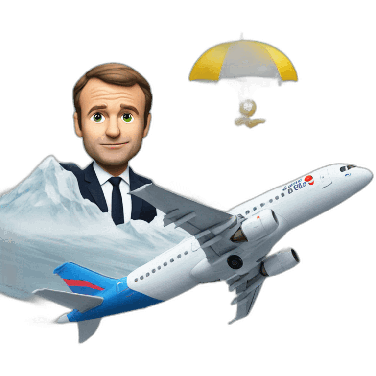 macron prend l'avion énerver en mangent une glace emoji