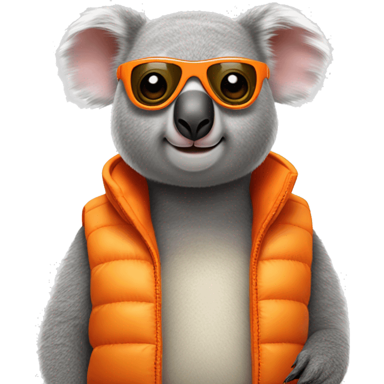 koala wearing an orange puffer vest and sun glasses emoji