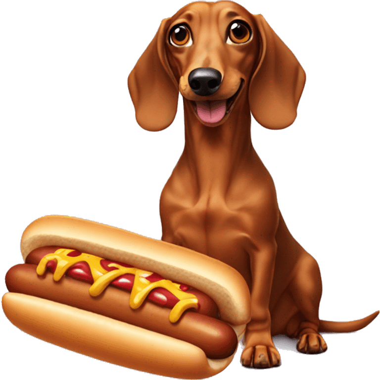 Dachshund eating hot dog emoji