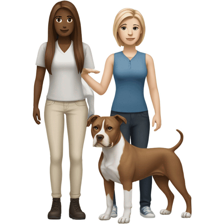 white woman with straight long brown hair alongside a white pitbull emoji