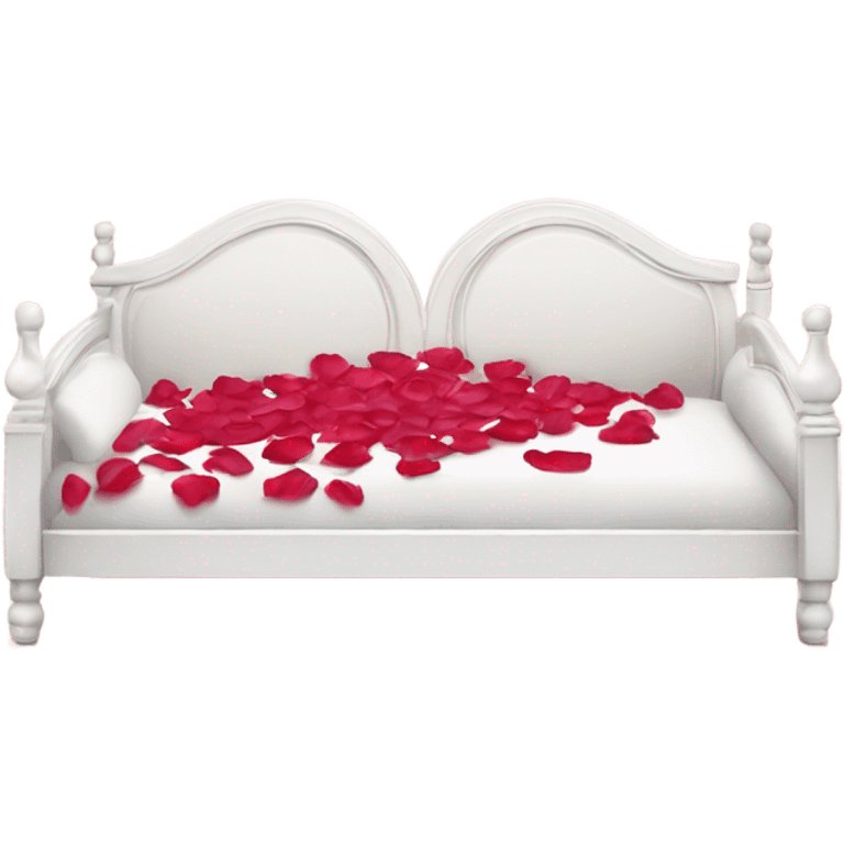 white Valentine’s Day bed with rose petals emoji