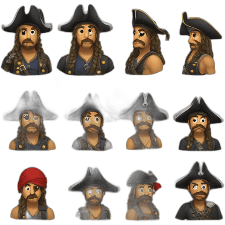 pirata, sin barba, con parche en el ojo, gorro de pirata, y un loro en el hombro emoji