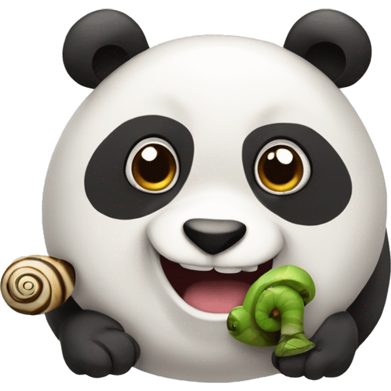 A Panda with a snail cuddeling emoji