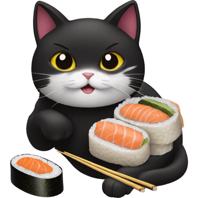 black cat eats sushi emoji