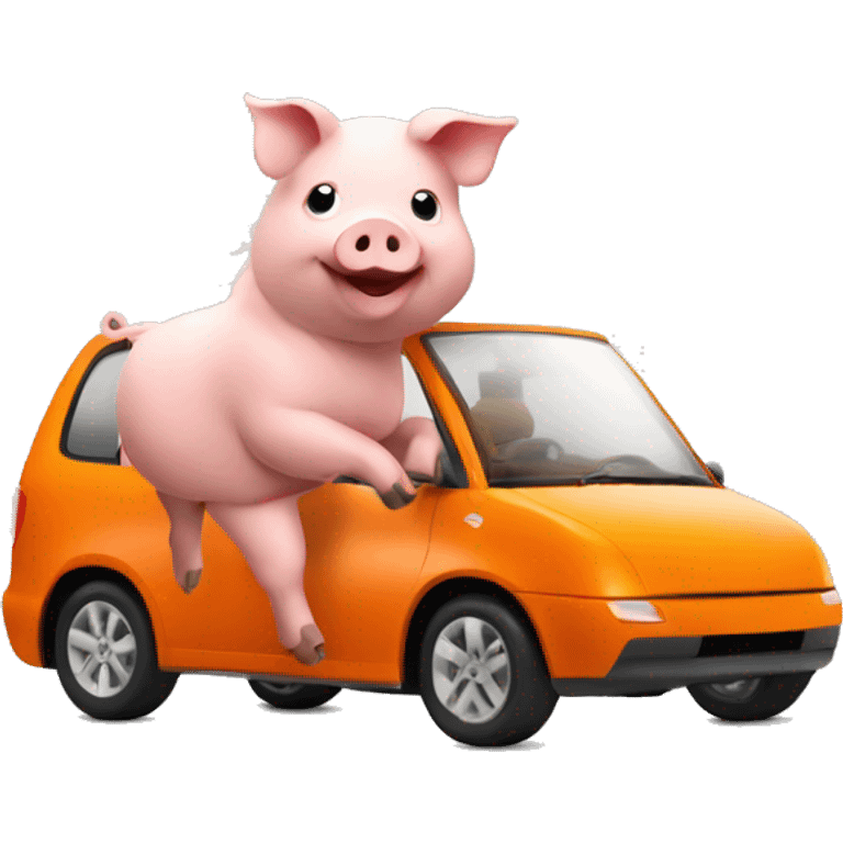 Pig driving orange mpv car emoji