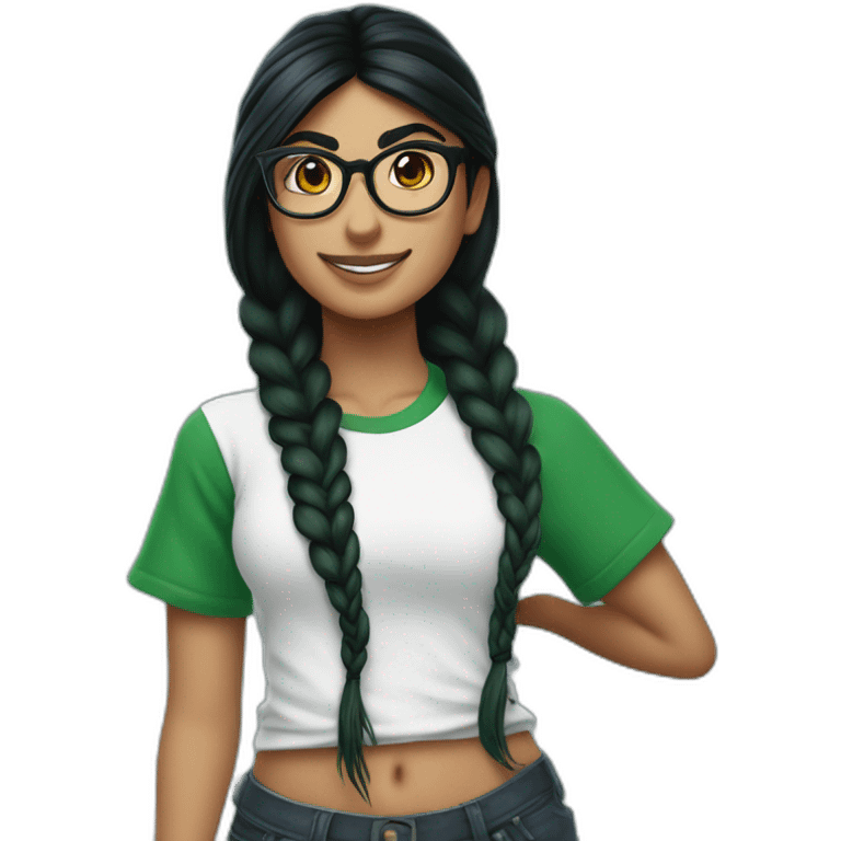 Mia Khalifa black braid white tshirt green sleeves slytherin logo emoji