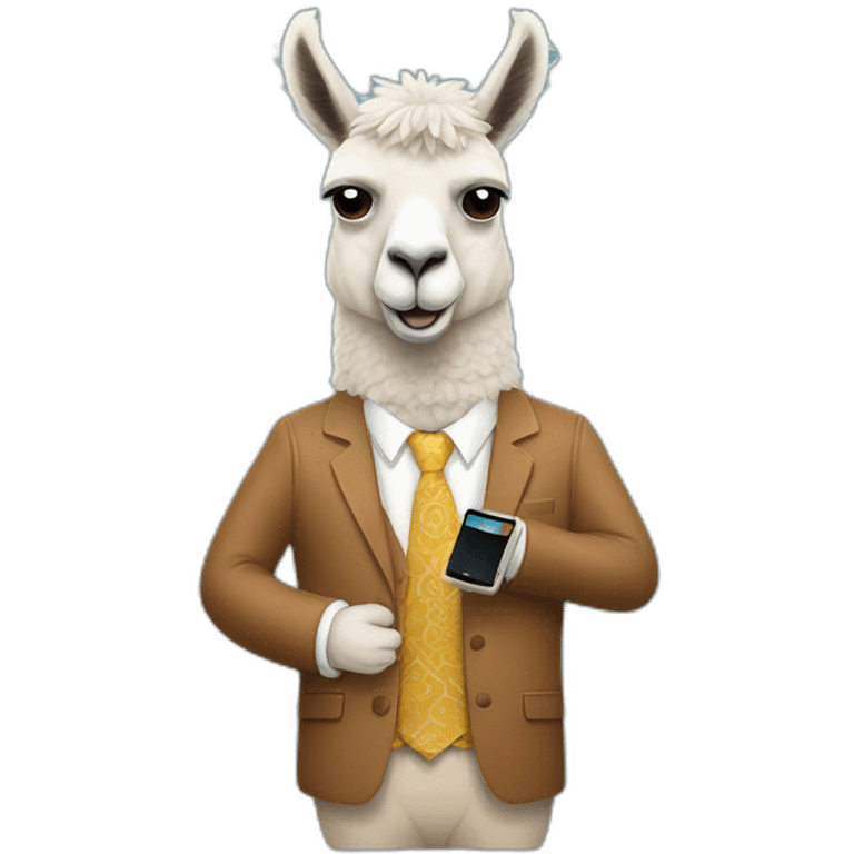 llama de traje con un celular  emoji