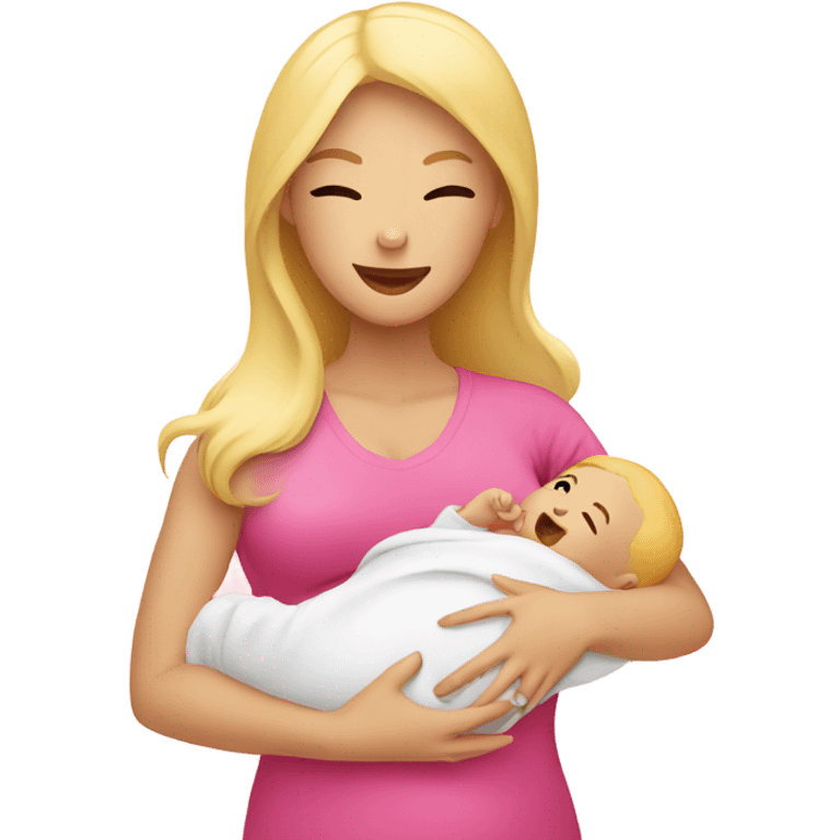 blonde woman breast feeding baby. pink shirt emoji