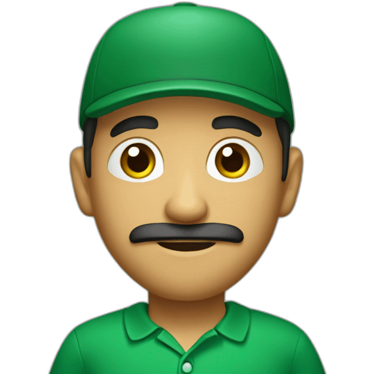 Mexican character with little beard, large eyes, wide nose, triangular eyebrow, wearing beret and green polo shirt emoji