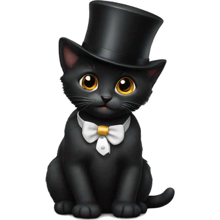 Black kitten with top hat emoji