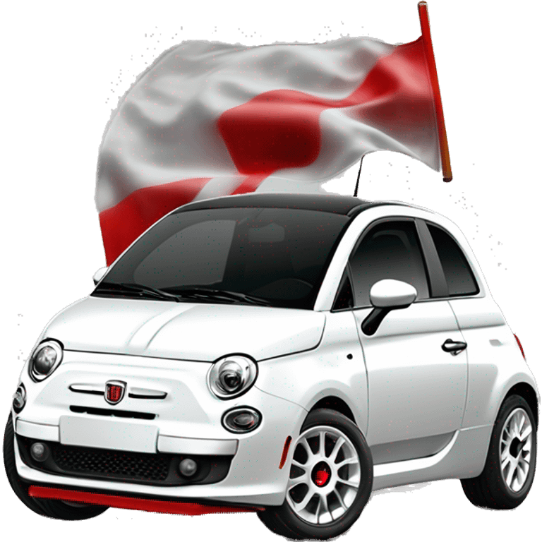 Crée moi un emoji d’une Fiat 500 abarth qui est de couleur blanche , avec la bande sur le côté rouge et les rétroviseurs rouge. Les jantes chrome style pétale. emoji