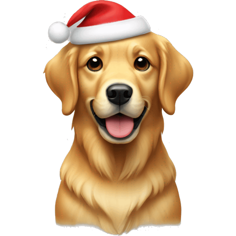 A golden retriever dog wearing a Santa hat emoji