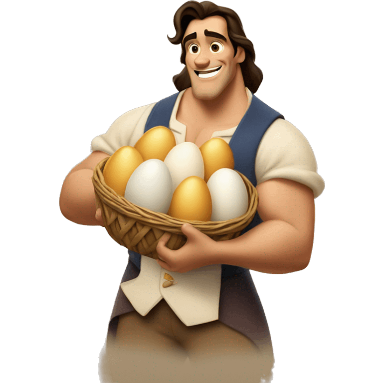 Gaston from Beauty and the Beast holding 100 eggs emoji