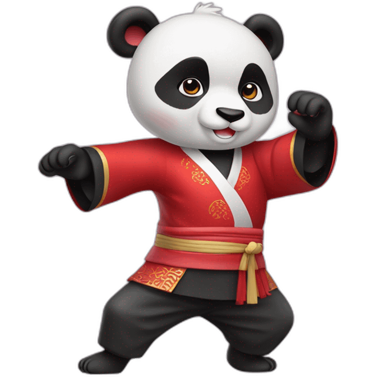 panda Taijiquan with tranditional red Han Chinese Clothing， full body emoji