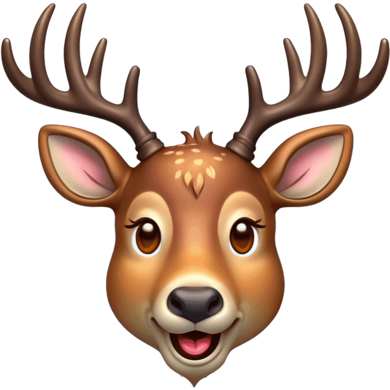 Cinematic Comical Deer Portrait Emoji, Head tilted dramatically with an exaggeratedly amused expression, featuring a sleek dappled coat and whimsically contorted antlers, wide, expressive eyes filled with playful disbelief, Simplified yet hilariously expressive features, highly detailed, glowing with a slightly sassy glow, high shine, dramatic yet playful, stylized with an air of cheeky woodland mischief, bright and endearing, soft glowing outline, capturing the essence of a spirited and over-the-top deer, so meme-worthy it feels like it could side-eye its way into forest folklore instantly! emoji