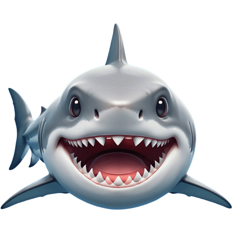 Cinematic Comical Great White Shark Portrait Emoji, Head tilted dramatically with an exaggeratedly shocked expression, featuring its iconic pointed snout, wide, comically expressive eyes, and a sleek body with a prominently defined dorsal fin, Simplified yet hilariously expressive features, highly detailed, glowing with a slightly sassy oceanic glow, high shine, dramatic yet playful, stylized with an air of cheeky marine mischief, soft glowing outline, capturing the essence of a meme-worthy great white shark that looks ready to side-eye its way into viral fame! emoji