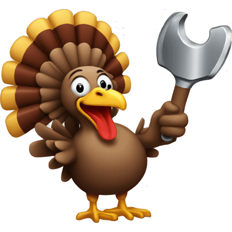 Happy turkey holding wrench emoji