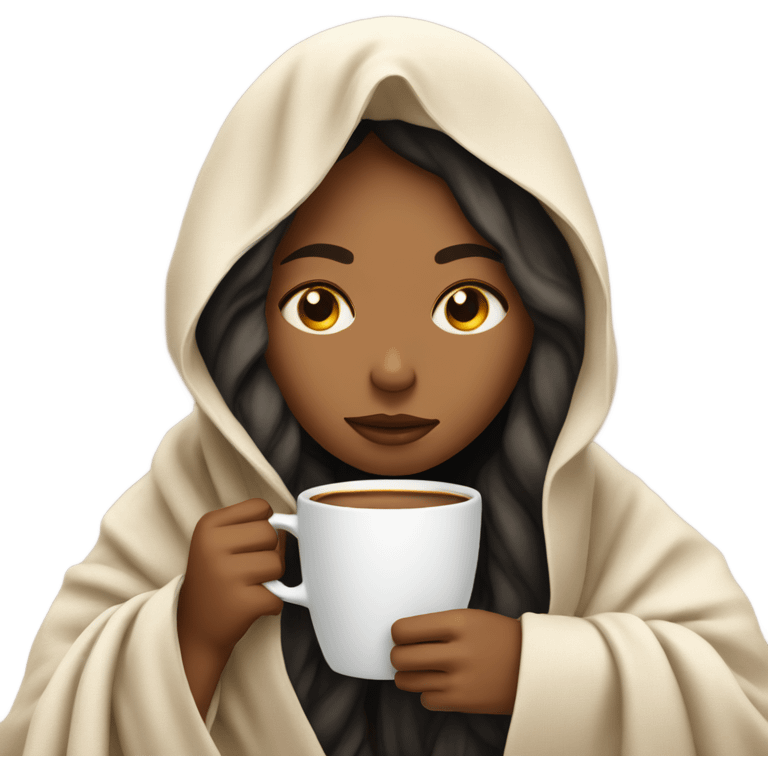 girl inside a blanket sipping coffee eyes closed emoji