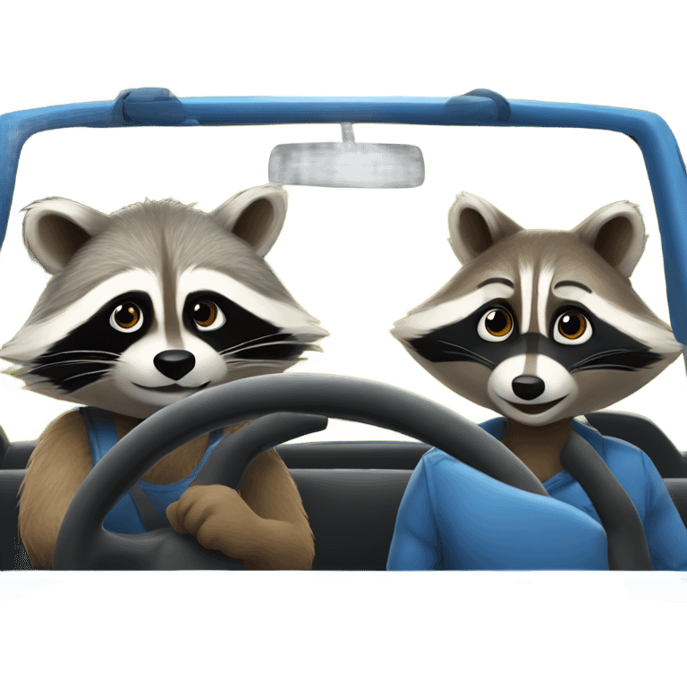 Raccoon driving blue pickup truck with girlfriend raccoon  emoji